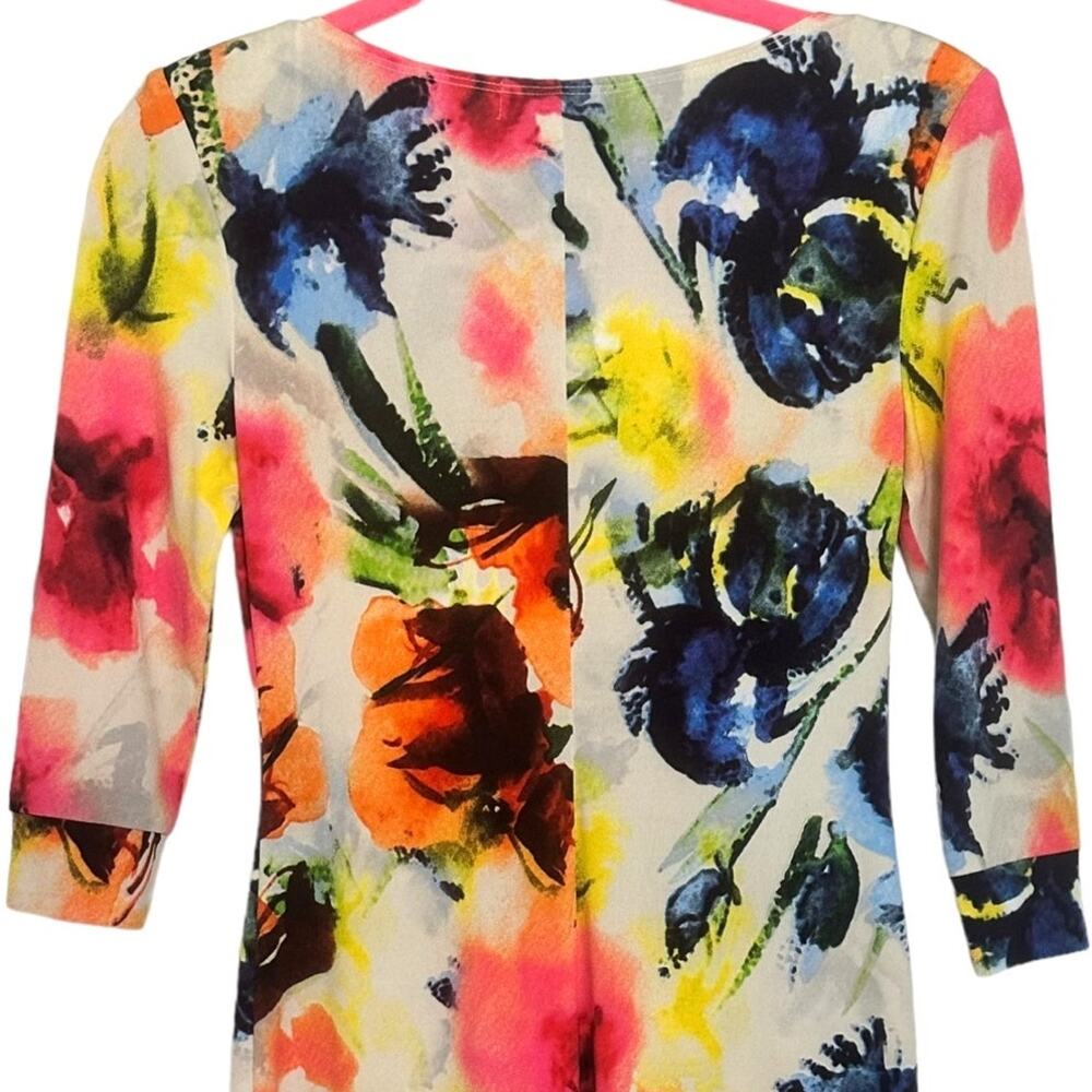 ABS Allen Schwartz Mini Dress Floral Bodycon Colorful Stretch 3/4 Sleeve Size XS - Picture 5 of 11